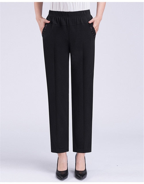 Middle-aged Women Spring Summer Pant Thin Elastic Waist Straight Pants Mother Casual Nine Points Pants Plus Size