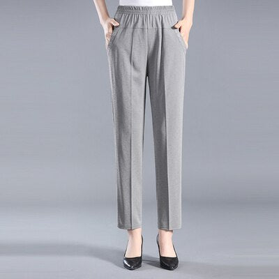 Middle-aged Women Spring Summer Pant Thin Elastic Waist Straight Pants Mother Casual Nine Points Pants Plus Size