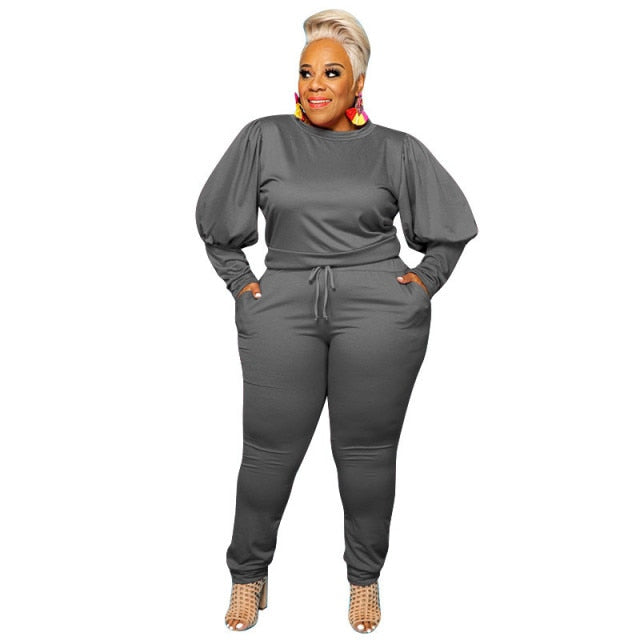 Plus Size 5xl Two Piece Outfits Sweatsuit Stretch Top Sweatpants Leggings Jogger Tracksuit