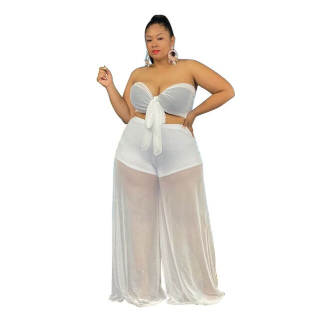 Plus Size Two Piece Set Summer Clothes Sexy Bra Top Maxi Skirt