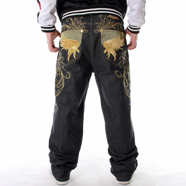 Man Loose Baggy Jeans Hiphop Skateboard Denim Pants Hip Hop Rap Male Black Trouses Big Size 30-46