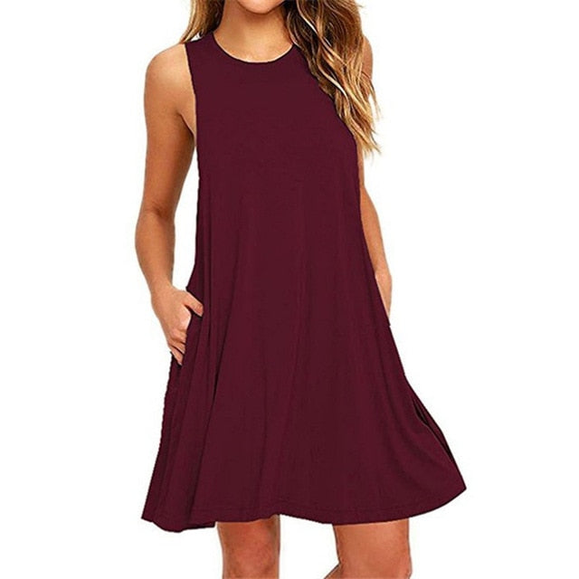 Women's Casual Swing T-Shirt Dresses Beach Cover Up With Pockets Plus Size Loose T-shirt Dress