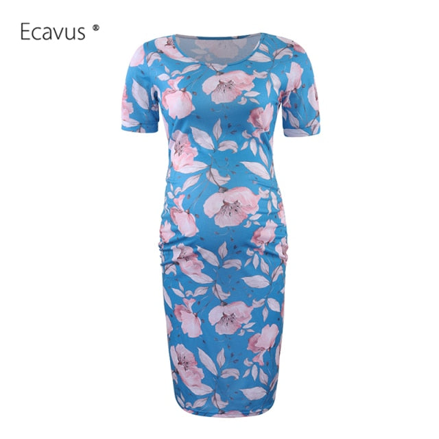 Maternity Women Side Ruched Clothes Bodycon Photography Casual Short Sleeve Wrap Baby Showers Plus Size S-XL