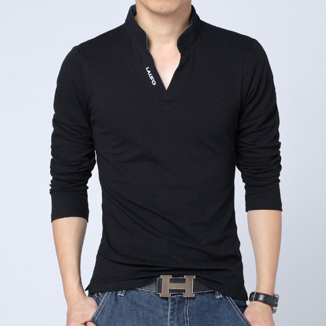 Polo Men Leisure Stand Collar Long Sleeve V Neck Polo Shirts Big Size S-7XL Male Top