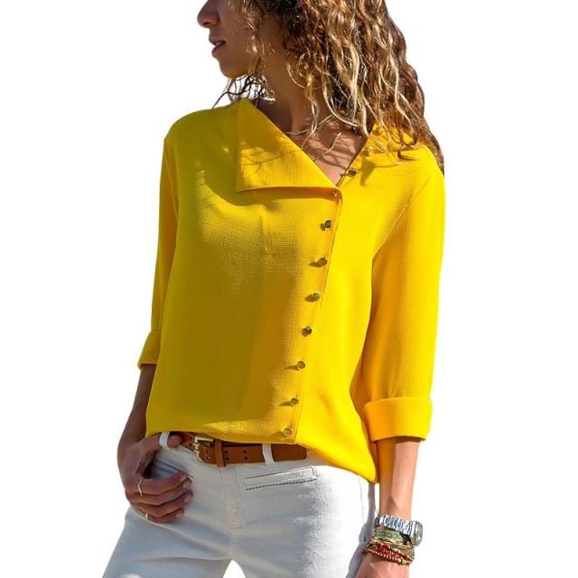 Women blouses Long Sleeve Skew Collar Chiffon Blouse Casual Tops Plus Size Elegent Work Wear Shirt