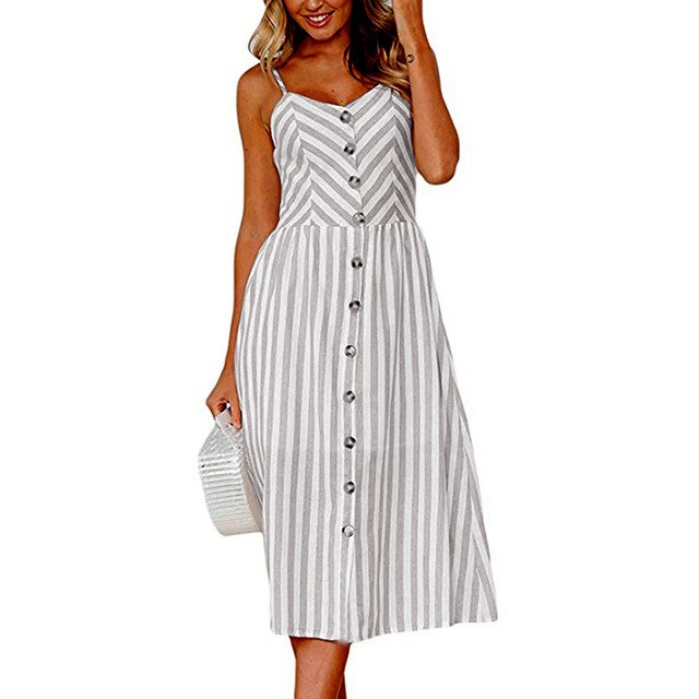 Floral Stripe Long dress V-Neck Sleevele Button Beach Casual Boho Midi Dress Plus Size 3XL vestidos