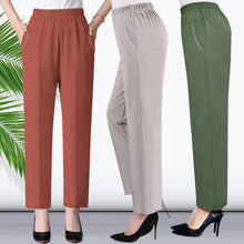 Load image into Gallery viewer, Middle-aged Women Spring Summer Pant Thin Elastic Waist Straight Pants Mother Casual Nine Points Pants Plus Size