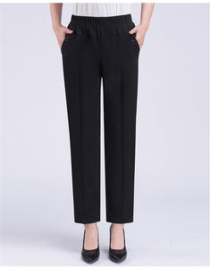 Middle-aged Women Spring Summer Pant Thin Elastic Waist Straight Pants Mother Casual Nine Points Pants Plus Size