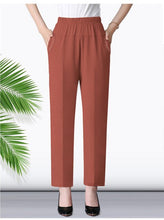 Load image into Gallery viewer, Middle-aged Women Spring Summer Pant Thin Elastic Waist Straight Pants Mother Casual Nine Points Pants Plus Size