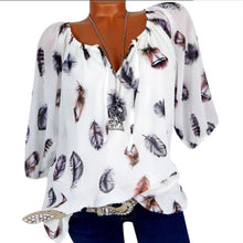 Load image into Gallery viewer, Plus Size Women Tunic Shirt 3/4 Sleeve Floral Print V-neck Blouses