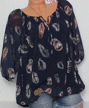 Load image into Gallery viewer, Plus Size Women Tunic Shirt 3/4 Sleeve Floral Print V-neck Blouses