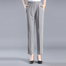 Load image into Gallery viewer, Middle-aged Women Spring Summer Pant Thin Elastic Waist Straight Pants Mother Casual Nine Points Pants Plus Size