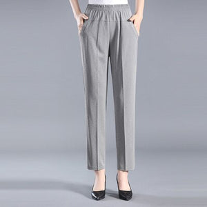 Middle-aged Women Spring Summer Pant Thin Elastic Waist Straight Pants Mother Casual Nine Points Pants Plus Size