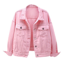 Load image into Gallery viewer, Women&#39;s plus size denim jacket spring autumn short coat pink jean jackets casual tops purple yellow white loose outerwear KW02