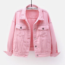 Load image into Gallery viewer, Women&#39;s plus size denim jacket spring autumn short coat pink jean jackets casual tops purple yellow white loose outerwear KW02