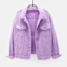 Load image into Gallery viewer, Women&#39;s plus size denim jacket spring autumn short coat pink jean jackets casual tops purple yellow white loose outerwear KW02