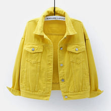 Load image into Gallery viewer, Women&#39;s plus size denim jacket spring autumn short coat pink jean jackets casual tops purple yellow white loose outerwear KW02