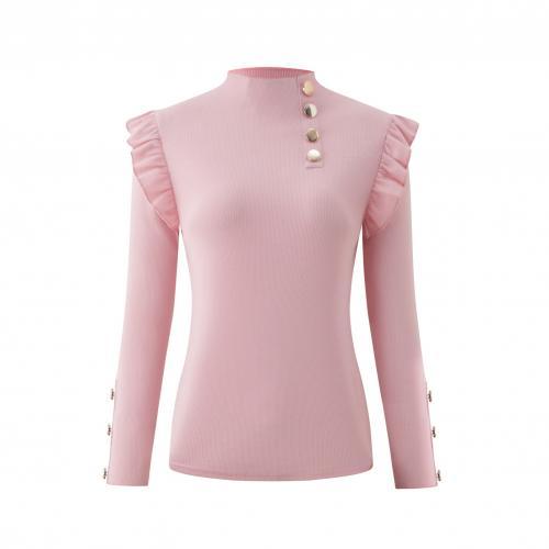 Plus Size Autumn Winter Women Blouse Long Sleeve Knitwear Rib Ruffle Buttons Blouse Basic Shirt