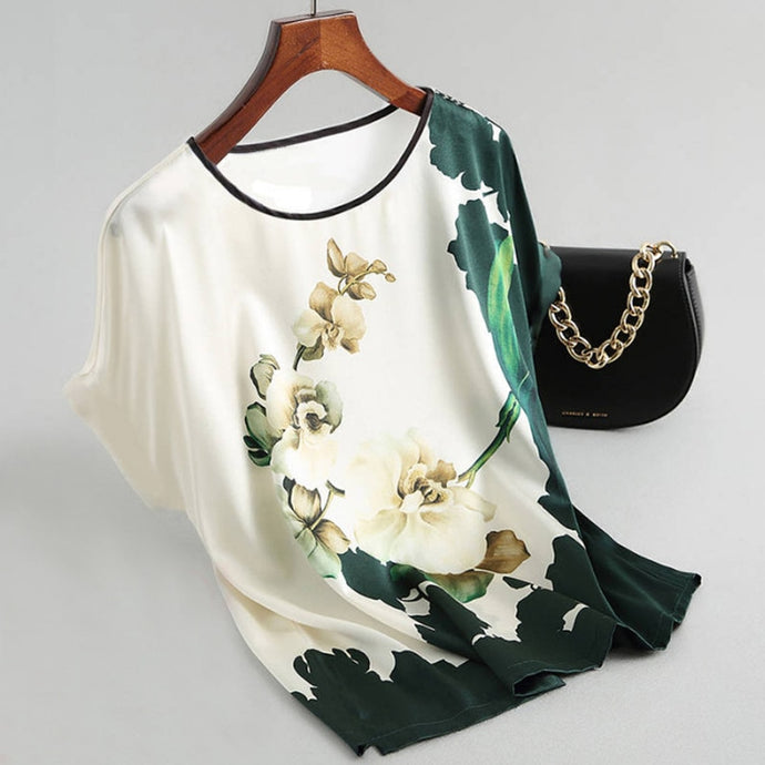Floral Print Blouse Pullover Ladies Silk Satin Blouses Plus Size