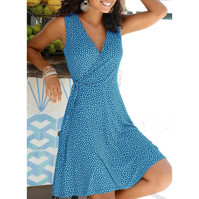 Polka Dot Dress Women V Neck Sleeveless Bandage Beach Dress Summer Bohemian Dresses For Women Plus Size Clothes S-5XL