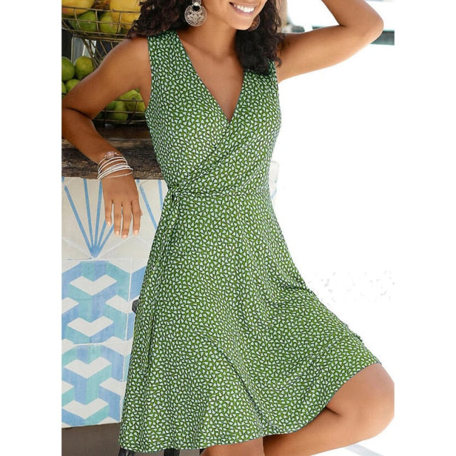 Polka Dot Dress Women V Neck Sleeveless Bandage Beach Dress Summer Bohemian Dresses For Women Plus Size Clothes S-5XL