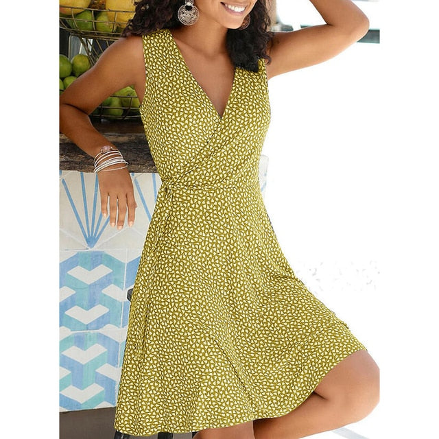 Polka Dot Dress Women V Neck Sleeveless Bandage Beach Dress Summer Bohemian Dresses For Women Plus Size Clothes S-5XL