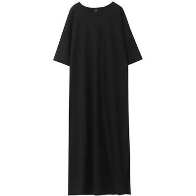 Oversized Long Summer Plus Size Women Slit Dresses 6xl 7xl 8xl 9xl 10xl Cotton Loose Casual Maxi Harajuku Za Boho Dress Black