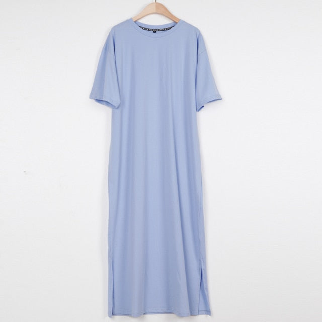 Oversized Long Summer Plus Size Women Slit Dresses 6xl 7xl 8xl 9xl 10xl Cotton Loose Casual Maxi Harajuku Za Boho Dress Black