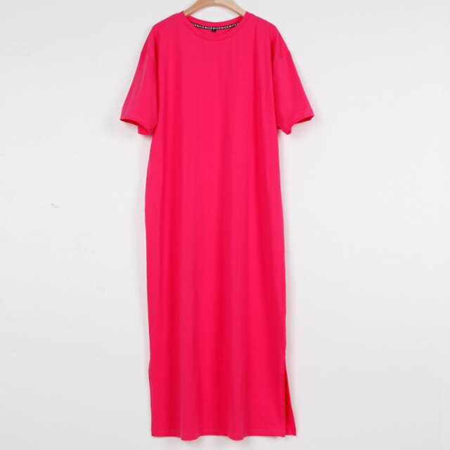 Oversized Long Summer Plus Size Women Slit Dresses 6xl 7xl 8xl 9xl 10xl Cotton Loose Casual Maxi Harajuku Za Boho Dress Black