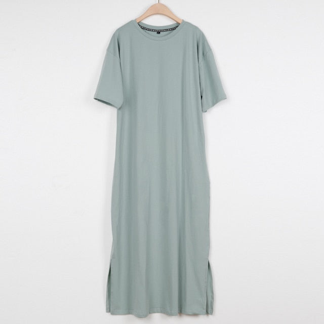 Oversized Long Summer Plus Size Women Slit Dresses 6xl 7xl 8xl 9xl 10xl Cotton Loose Casual Maxi Harajuku Za Boho Dress Black