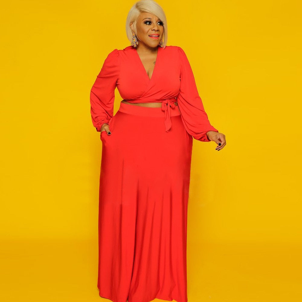 S-5XL Two Piece Set African Clothing  for Women Long Sleeve Crop Top + Skirt 2 Piece Outfits Plus Size Clothes