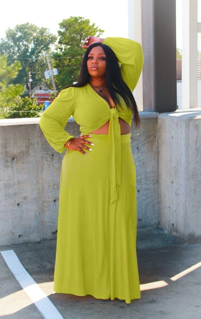 S-5XL Two Piece Set African Clothing  for Women Long Sleeve Crop Top + Skirt 2 Piece Outfits Plus Size Clothes