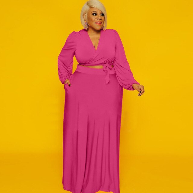 S-5XL Two Piece Set African Clothing  for Women Long Sleeve Crop Top + Skirt 2 Piece Outfits Plus Size Clothes