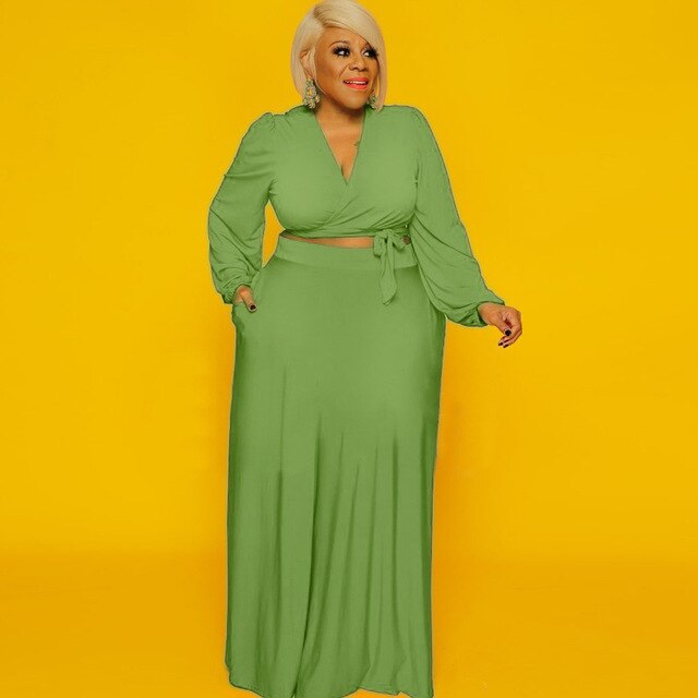 S-5XL Two Piece Set African Clothing  for Women Long Sleeve Crop Top + Skirt 2 Piece Outfits Plus Size Clothes