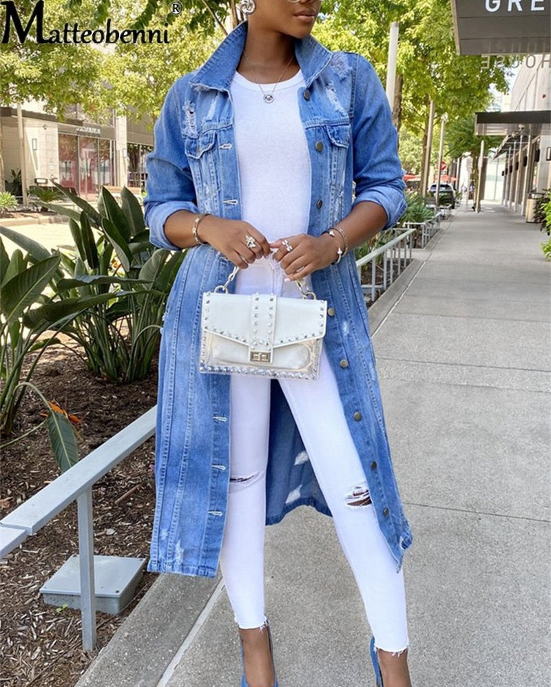 Autumn Women Sexy Ripped Denim Jackets Plus Size