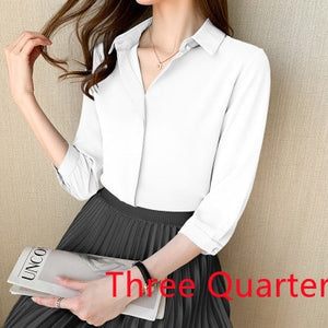 Silk Shirts Women Long Sleeve Shirts Blouses for Women Satin Clothing Shirt Office Lady Solid Silk Shirt Blouse Tops Plus Size