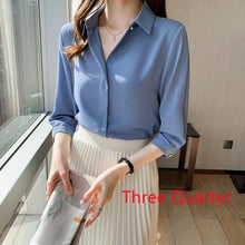 Load image into Gallery viewer, Silk Shirts Women Long Sleeve Shirts Blouses for Women Satin Clothing Shirt Office Lady Solid Silk Shirt Blouse Tops Plus Size