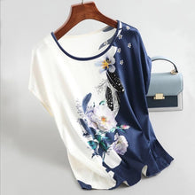 Load image into Gallery viewer, Floral Print Blouse Pullover Ladies Silk Satin Blouses Plus Size
