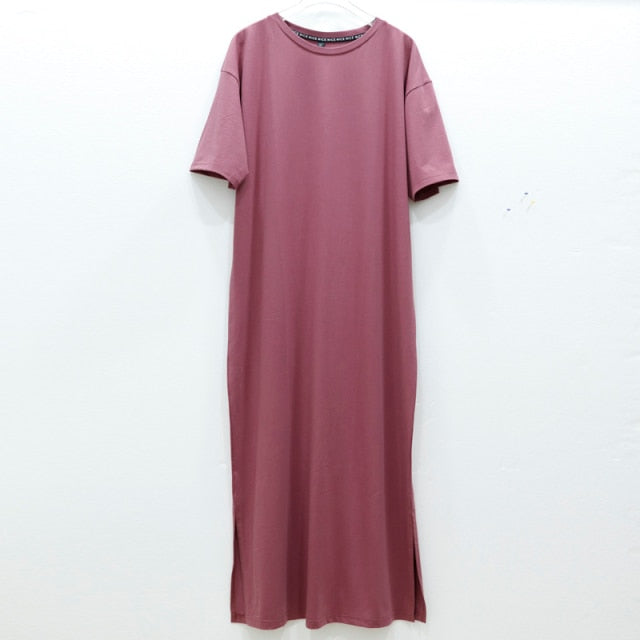 Oversized Long Summer Plus Size Women Slit Dresses 6xl 7xl 8xl 9xl 10xl Cotton Loose Casual Maxi Harajuku Za Boho Dress Black