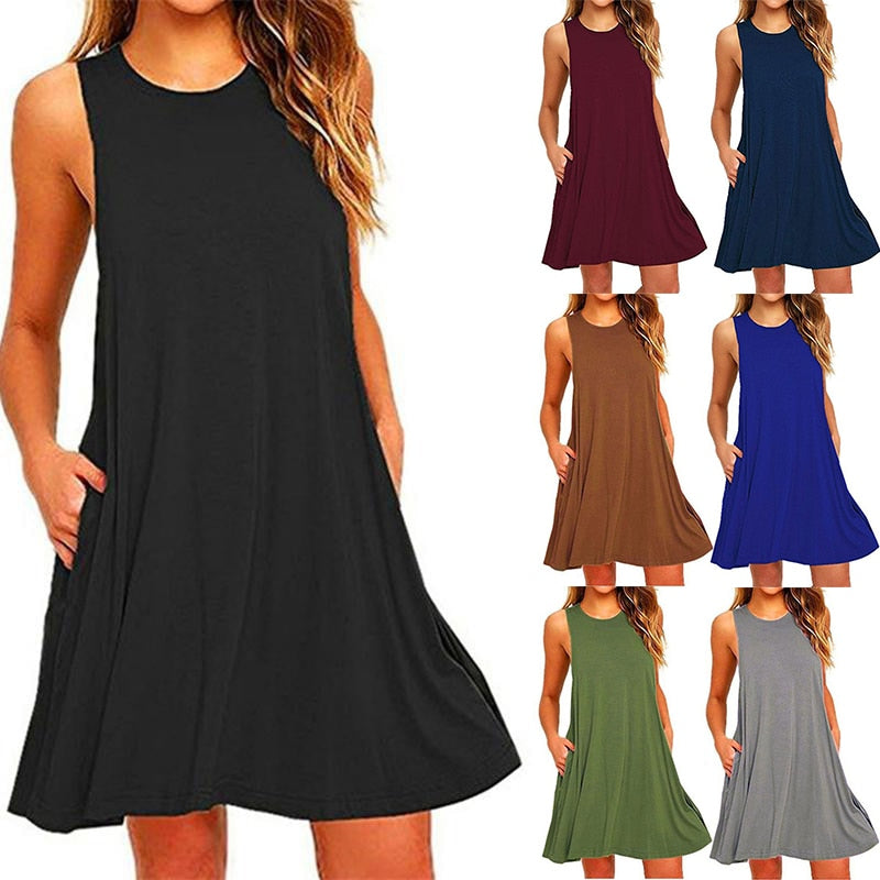 Women's Casual Swing T-Shirt Dresses Beach Cover Up With Pockets Plus Size Loose T-shirt Dress