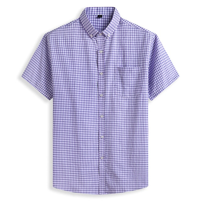 Plus big short-sleeved men's cotton summer comfortable plaid shirt business formal wear casual loose large size oversized 10XL