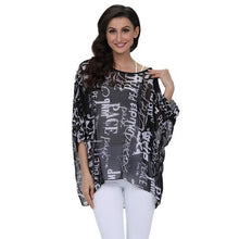 Load image into Gallery viewer, Plus-size Chiffon Shirt Batwing Sleeve Letters Print Tops Blouses