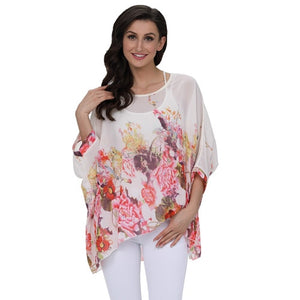 Plus-size Chiffon Shirt Batwing Sleeve Letters Print Tops Blouses