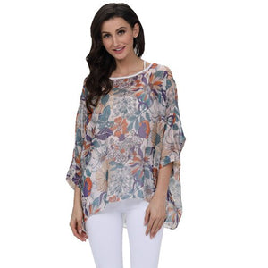 Plus-size Chiffon Shirt Batwing Sleeve Letters Print Tops Blouses