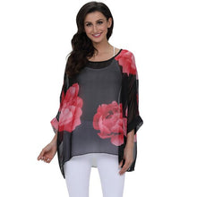 Load image into Gallery viewer, Plus-size Chiffon Shirt Batwing Sleeve Letters Print Tops Blouses