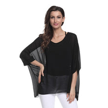 Load image into Gallery viewer, Plus-size Chiffon Shirt Batwing Sleeve Letters Print Tops Blouses