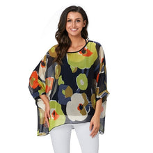 Load image into Gallery viewer, Plus-size Chiffon Shirt Batwing Sleeve Letters Print Tops Blouses