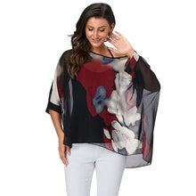 Load image into Gallery viewer, Plus-size Chiffon Shirt Batwing Sleeve Letters Print Tops Blouses