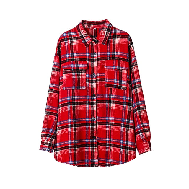 Toppies 2021 Vintage Plaid Shirts Women oversized shirts Female Blouse Tops plus size clothing Long Sleeve Button