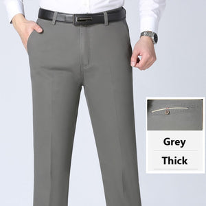 Spring Autumn Middle-aged Casual Trousers Men's Straight Slacks High Waists Dad's Thin Thick Breathable Cotton Male Suit Pants